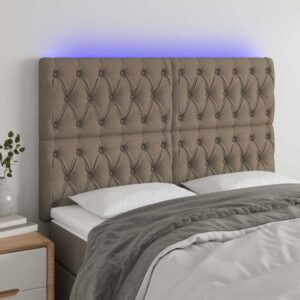vidaXL sengegavl med LED-lys 160x7x118/128 cm stof gråbrun