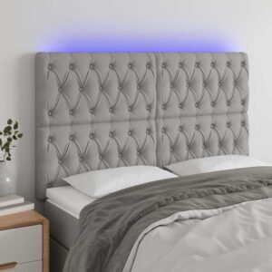 vidaXL sengegavl med LED-lys 160x7x118/128 cm stof lysegrå