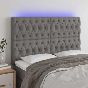 vidaXL sengegavl med LED-lys 160x7x118/128 cm stof mørkegrå