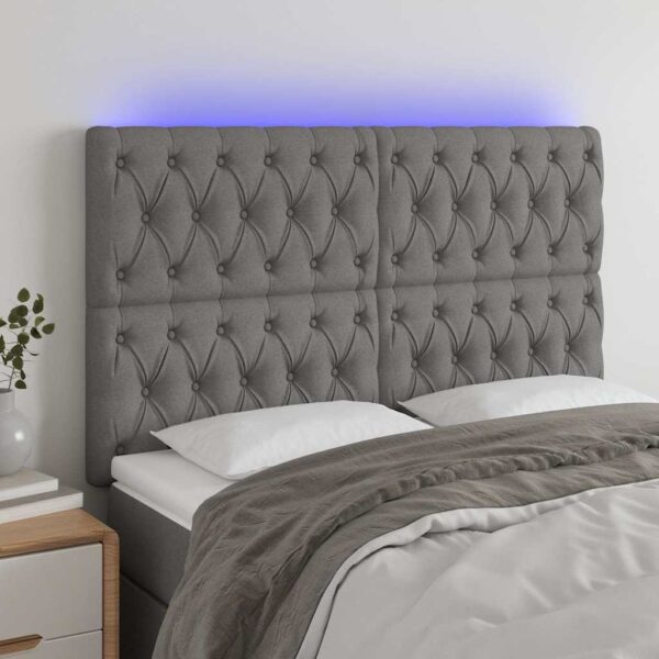 vidaXL sengegavl med LED-lys 160x7x118/128 cm stof mørkegrå