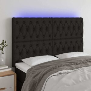 vidaXL sengegavl med LED-lys 160x7x118/128 cm stof sort