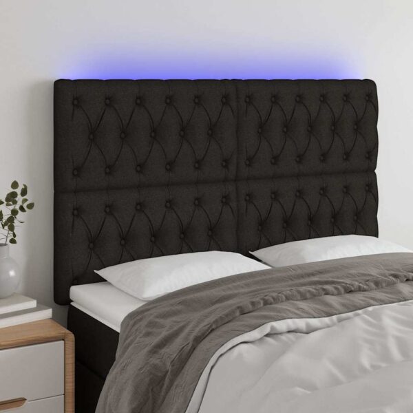 vidaXL sengegavl med LED-lys 160x7x118/128 cm stof sort