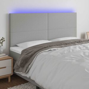 vidaXL sengegavl med LED-lys 180x5x118/128 cm stof lysegrå