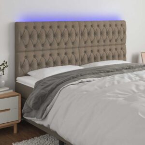 vidaXL sengegavl med LED-lys 180x7x118/128 cm stof gråbrun