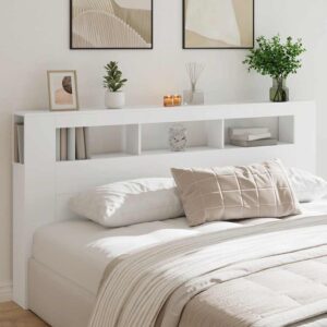 vidaXL sengegavl med LED-lys 200x18,5x103,5 cm konstrueret træ hvid