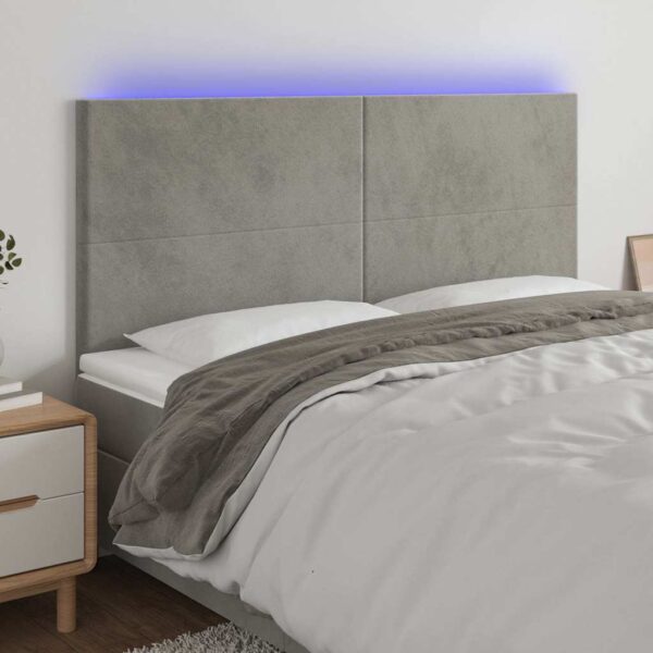 vidaXL sengegavl med LED-lys 200x5x118/128 cm fløjl lysegrå