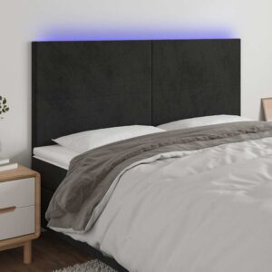 vidaXL sengegavl med LED-lys 200x5x118/128 cm fløjl sort