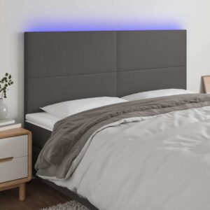 vidaXL sengegavl med LED-lys 200x5x118/128 cm kunstlæder grå