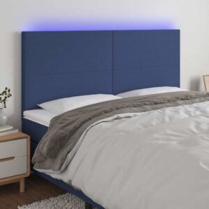 vidaXL sengegavl med LED-lys 200x5x118/128 cm stof blå