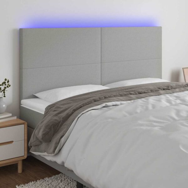 vidaXL sengegavl med LED-lys 200x5x118/128 cm stof lysegrå