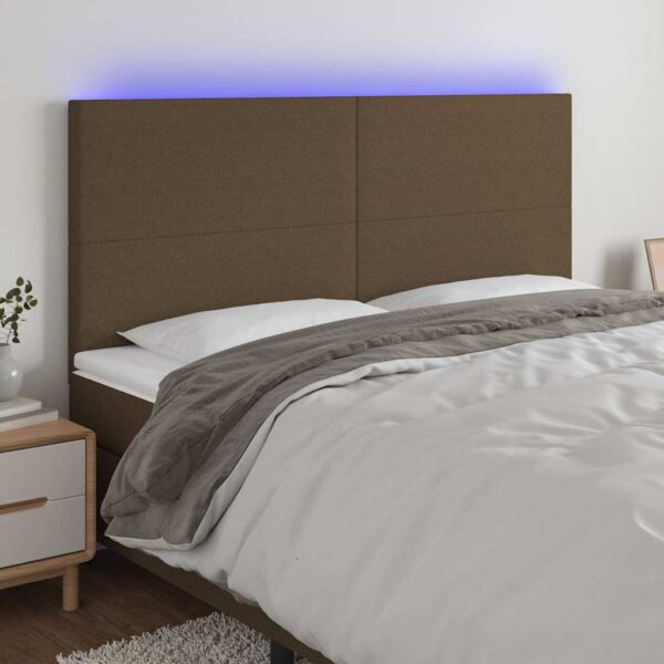 vidaXL sengegavl med LED-lys 200x5x118/128 cm stof mørkebrun