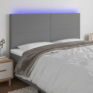vidaXL sengegavl med LED-lys 200x5x118/128 cm stof mørkegrå