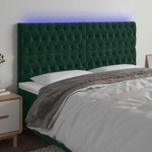 vidaXL sengegavl med LED-lys 200x7x118/128 cm fløjl mørkegrøn
