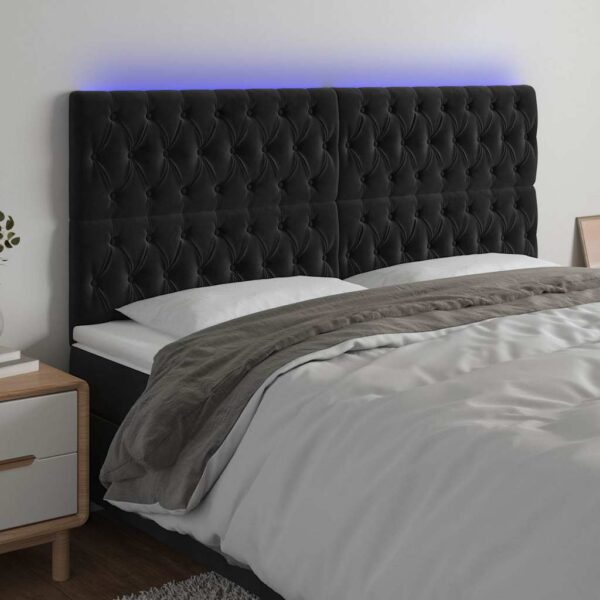 vidaXL sengegavl med LED-lys 200x7x118/128 cm fløjl sort