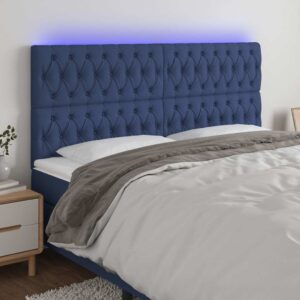 vidaXL sengegavl med LED-lys 200x7x118/128 cm stof blå