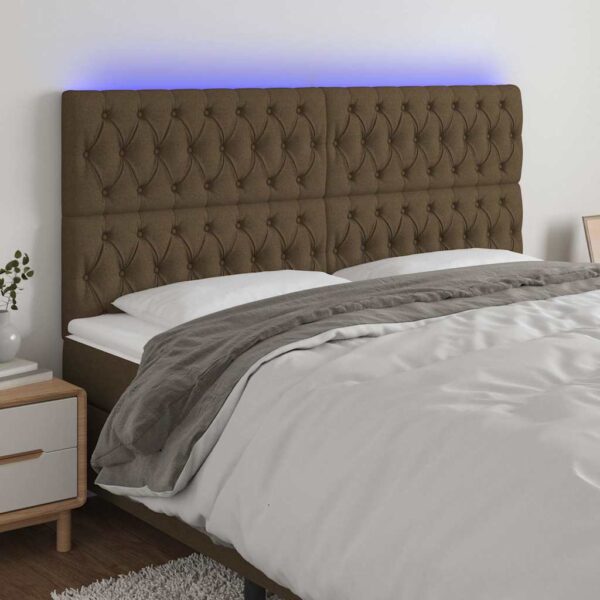 vidaXL sengegavl med LED-lys 200x7x118/128 cm stof mørkebrun