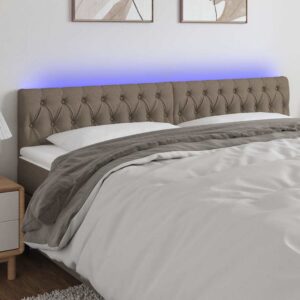 vidaXL sengegavl med LED-lys 200x7x78/88 cm stof gråbrun