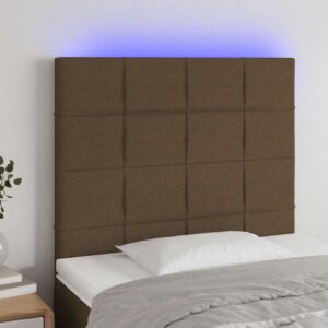 vidaXL sengegavl med LED-lys 90x5x118/128 cm stof mørkebrun