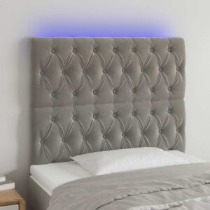 vidaXL sengegavl med LED-lys 90x7x118/128 cm fløjl lysegrå