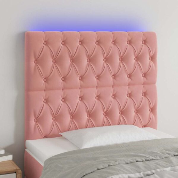 vidaXL sengegavl med LED-lys 90x7x118/128 cm fløjl lyserød