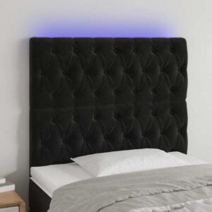 vidaXL sengegavl med LED-lys 90x7x118/128 cm fløjl sort