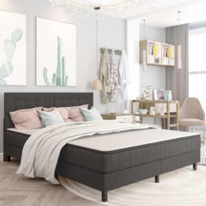 vidaXL sengegavl med mønster 180x200 cm stof mørkegrå