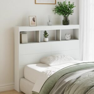 vidaXL sengegavl med opbevaring og LED-lys 120x17x102 cm hvid