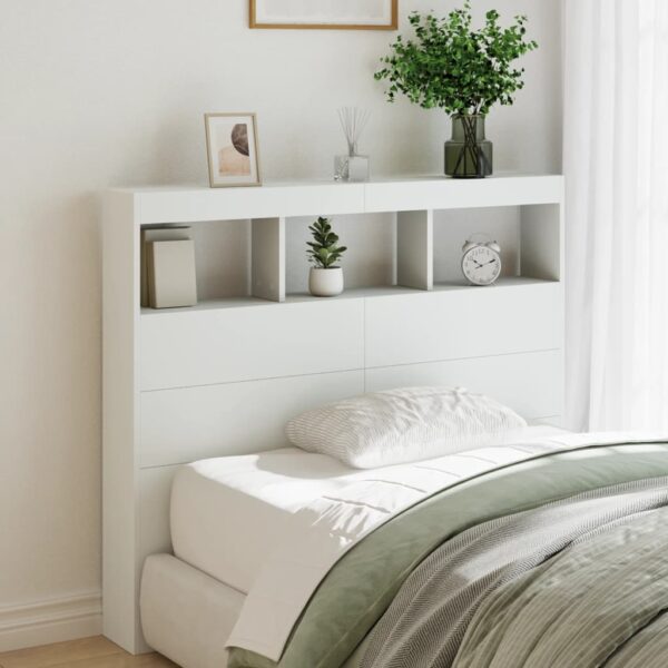 vidaXL sengegavl med opbevaring og LED-lys 120x17x102 cm hvid