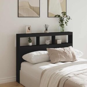 vidaXL sengegavl med opbevaring og LED-lys 140x17x102 cm sort