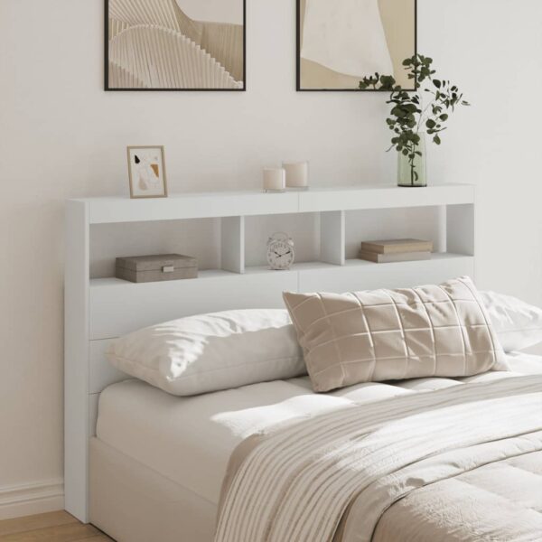 vidaXL sengegavl med opbevaring og LED-lys 160x17x102 cm hvid