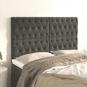 vidaXL sengegavl mørkegrå 160x7x118/128 cm fløjl