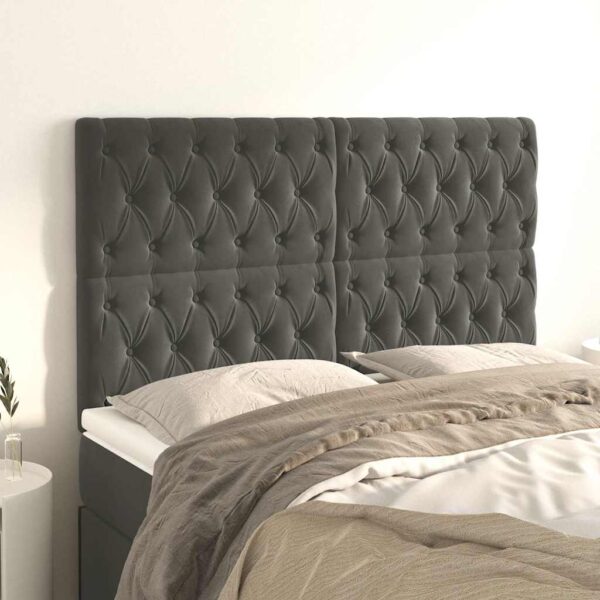 vidaXL sengegavl mørkegrå 160x7x118/128 cm fløjl