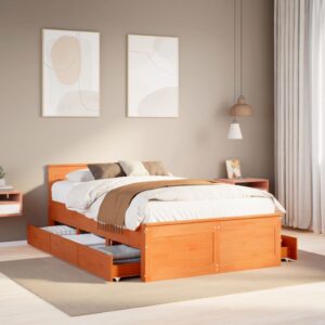 vidaXL sengeramme m. sengegavl 120x200 cm uden madras massivt fyr brun