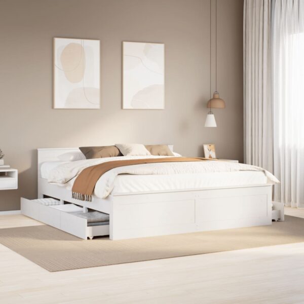 vidaXL sengeramme m. sengegavl 200x200 cm uden madras massivt fyr hvid