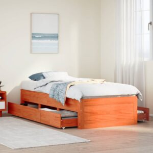 vidaXL sengeramme m. skuffer 100x200 cm uden madras massivt fyr brun