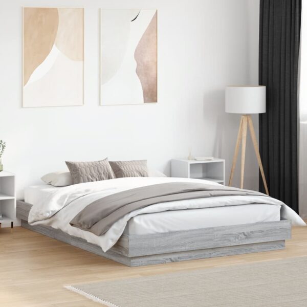 vidaXL sengeramme med LED-lys 140x200 cm grå sonoma-eg