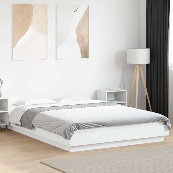 vidaXL sengeramme med LED-lys 140x200 cm konstrueret træ hvid