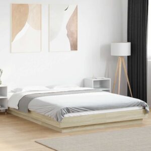 vidaXL sengeramme med LED-lys 140x200 cm konstrueret træ sonoma-eg