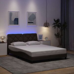 vidaXL sengeramme med LED uden madras 140x200 cm stof mørkebrun
