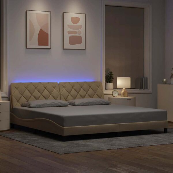 vidaXL sengeramme med LED uden madras 200x200 cm stof cremefarvet