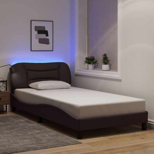 vidaXL sengeramme med LED uden madras Hvar 100x200 cm stof mørkebrun