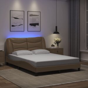 vidaXL sengeramme med LED uden madras Hvar 140x200 cm cappuccinofarvet