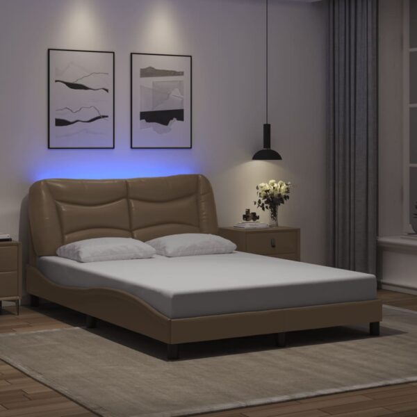 vidaXL sengeramme med LED uden madras Hvar 140x200 cm cappuccinofarvet