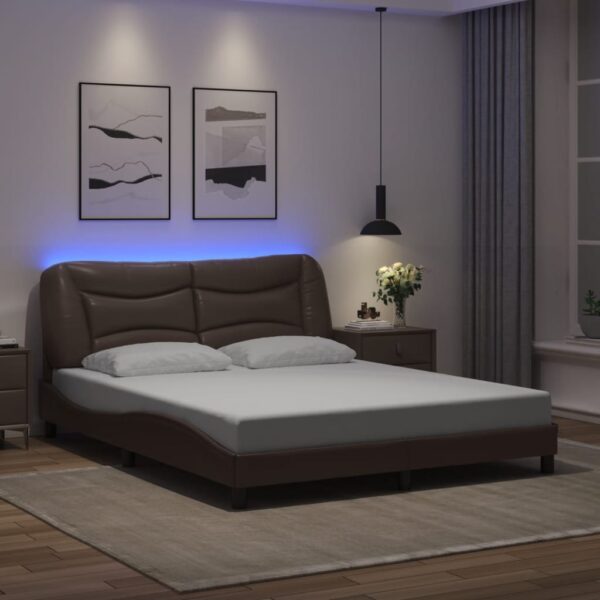 vidaXL sengeramme med LED uden madras Hvar 160x200 cm brun