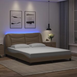 vidaXL sengeramme med LED uden madras Hvar 160x200 cm cappuccinofarvet
