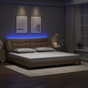 vidaXL sengeramme med LED uden madras Hvar 200x200 cm cappuccinofarvet