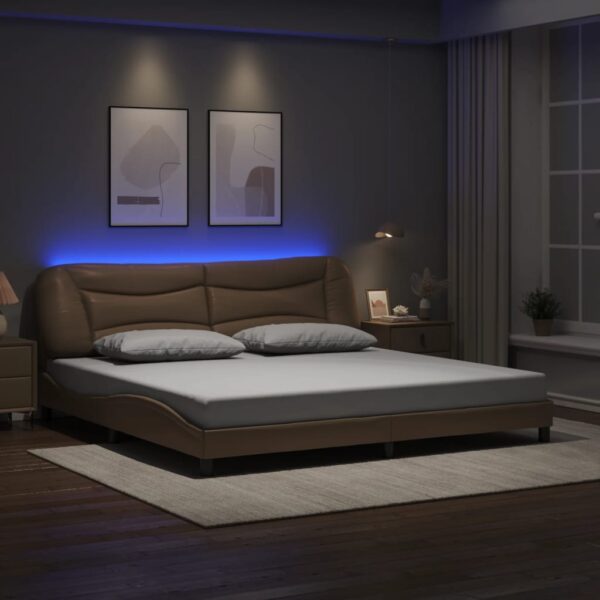 vidaXL sengeramme med LED uden madras Hvar 200x200 cm cappuccinofarvet
