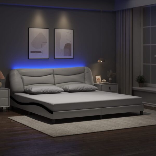 vidaXL sengeramme med LED uden madras Hvar 200x200 cm hvid og sort