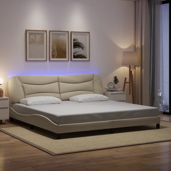 vidaXL sengeramme med LED uden madras Hvar 200x200 cm stof cremefarvet