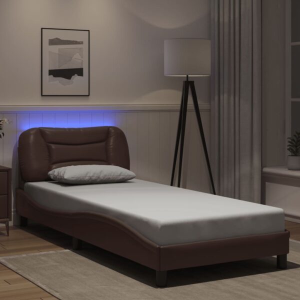 vidaXL sengeramme med LED uden madras Hvar 90x200 cm brun